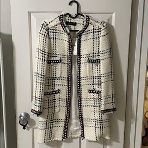 Zara Chanel style cream tweed jacket coat